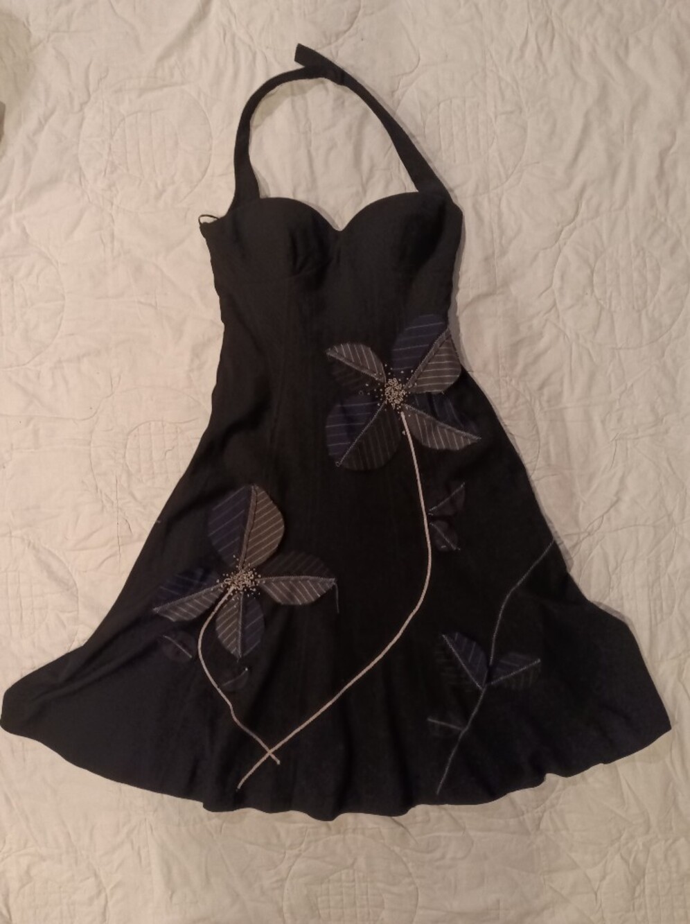 Price Firm Vintage Sue Wong Matching Coat & Dress Set Sz6 Black Blue Grey Beaded - Picture 11 of 12
